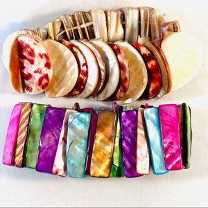 Two unique shell bracelets.